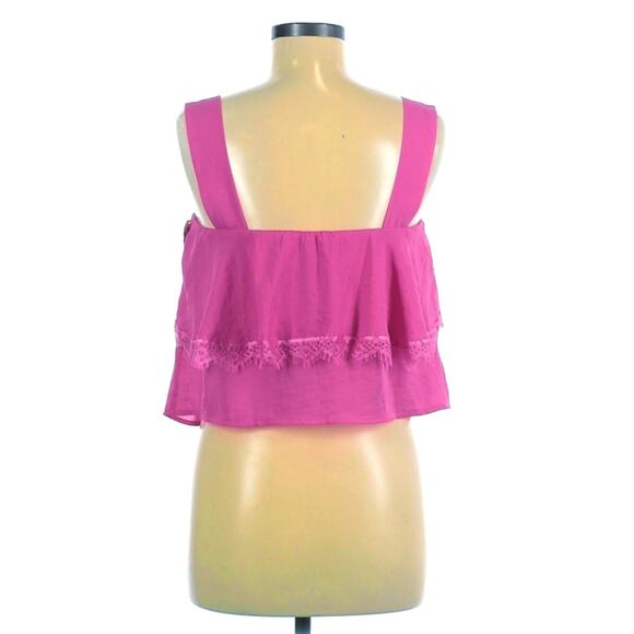 CAD lace detail popover ruffle cropped tank top blouse in raspberry pink S NEW - Picture 2 of 7